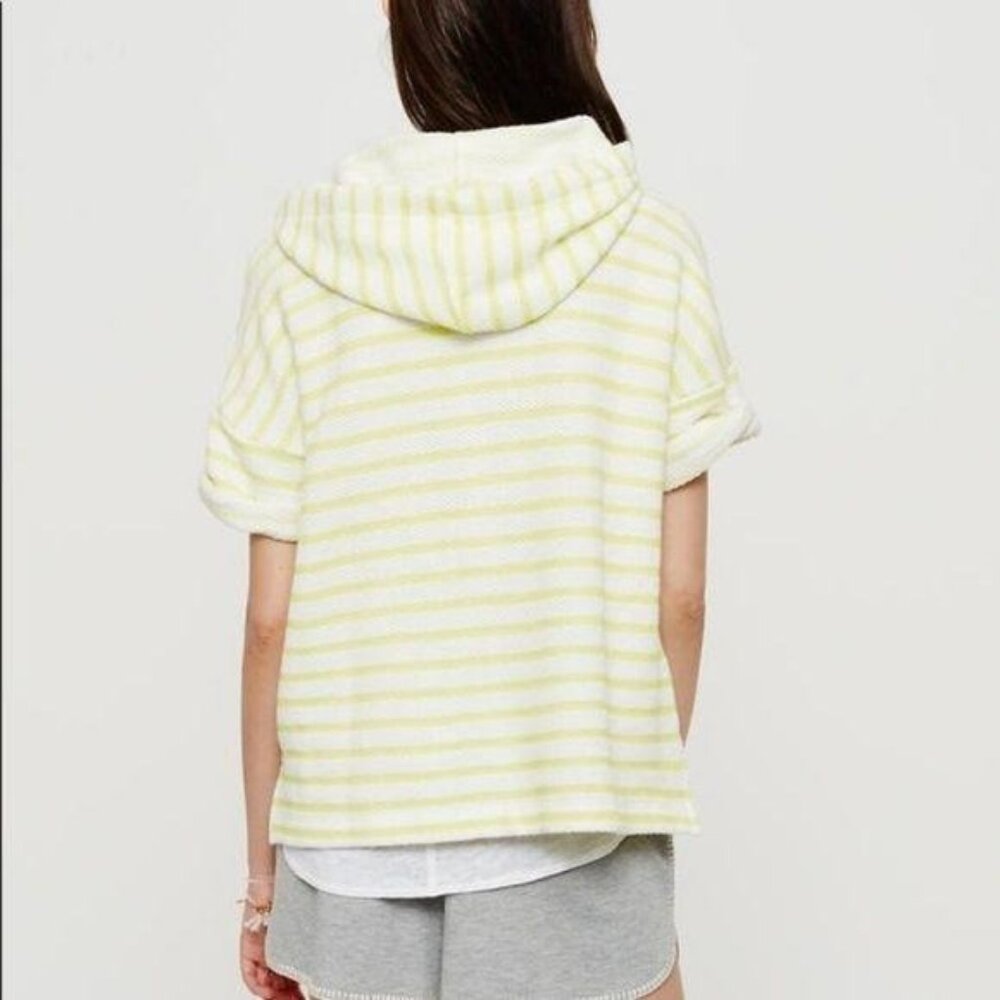 Lou & Grey Striped Hooded Poncho Top S Yellow White Cotton Blend - Picture 2 of 8